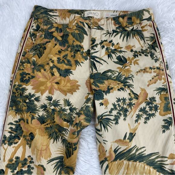 Anthropologie Chino Relaxed Floral Bird Print Trouser Pants - Picture 5 of 8